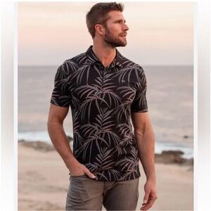 Travis Mathew Palm Print Golf Polo in Black Sz Large 0179
